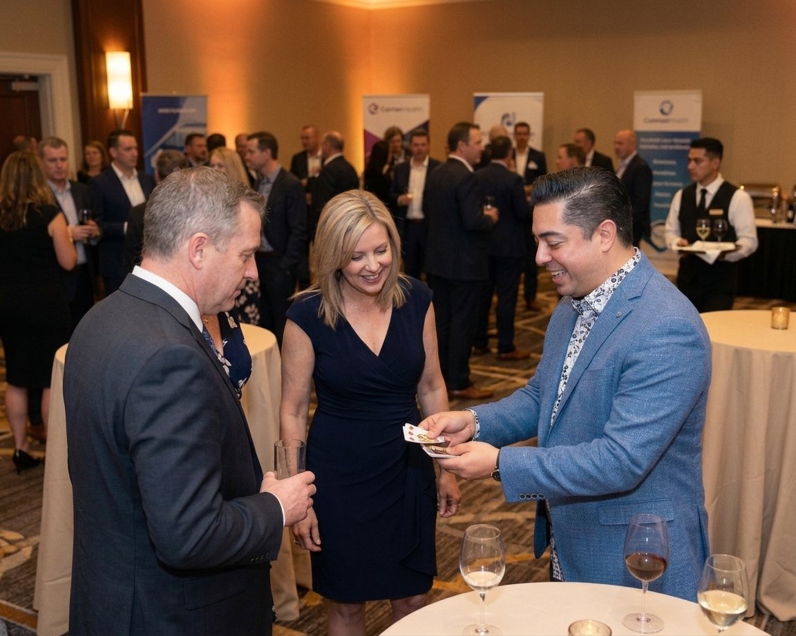 Guests reacting during a professional magic performance at an event